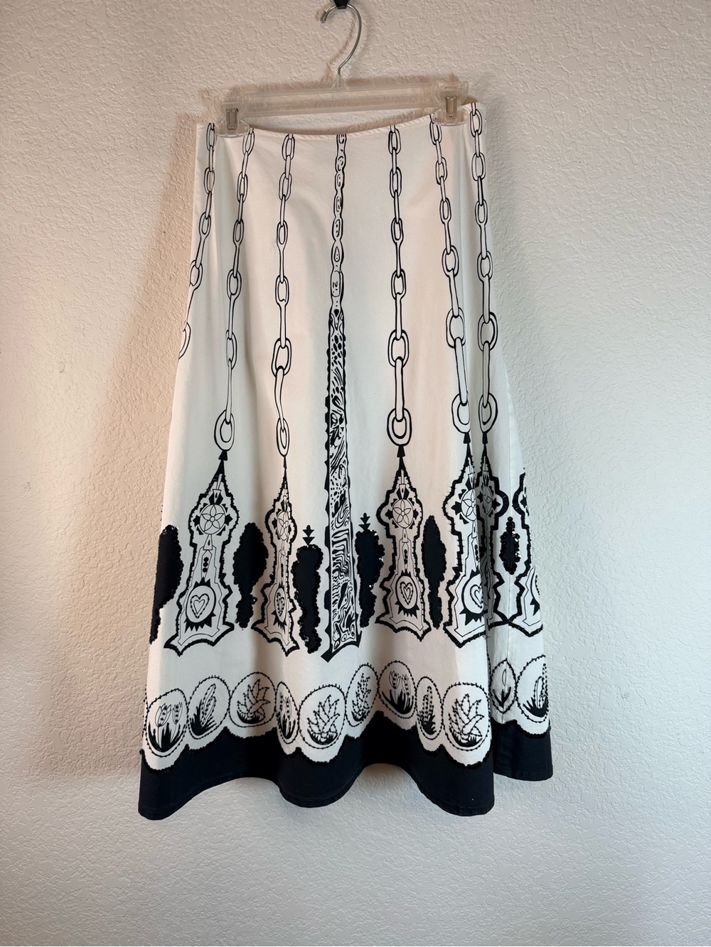 Basil & Maude‎ Boho Western Black & White Beaded Cotton Blend Skirt Size S